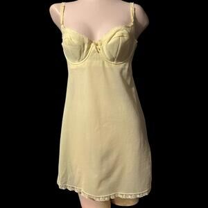 Vintage Hollywood Vassarette Yellow Padded Underwire Bra Dress Mini Slip Sz 34 B